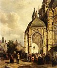Entrance Paintings - Figures At The Entrance Of The St. Stevens Church, Nijmegen by Elias Pieter van Bommel